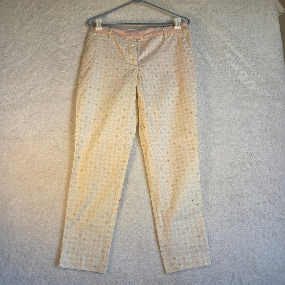 HM Womens Peach Cream Geometric Floral Ankle Dress Pants Size 8 Slim Trousers